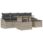 vidaXL Set de canapés de jardin 6 pièces avec coussins gris clair en poly rotin
