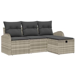 vidaXL Ensemble de canapé de jardin 4 Pièces Gris clair Poly rotin
