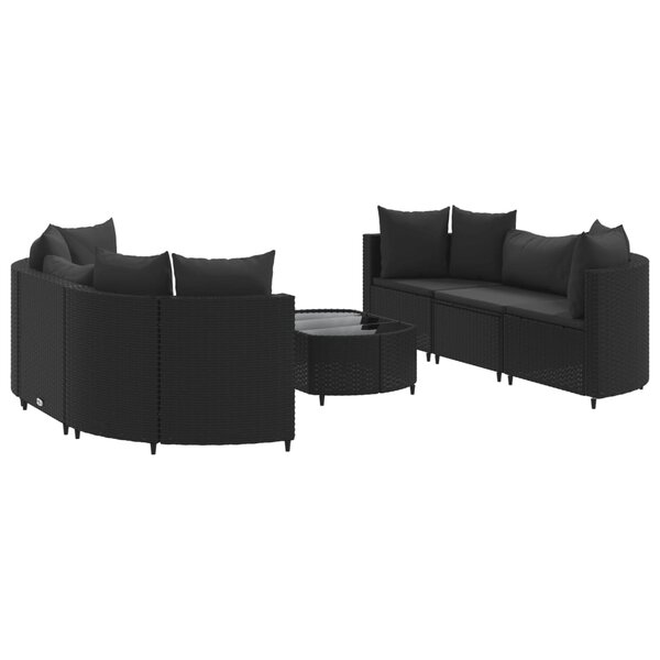 vidaXL Salon de jardin 7 Pièces avec coussins noir résine tressée