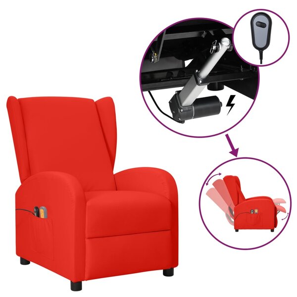 vidaXL Fauteuil de massage électrique à oreilles Rouge Similicuir