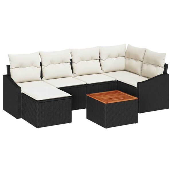 vidaXL Ensemble de canapé de jardin 7 Pièces Noir  blanc