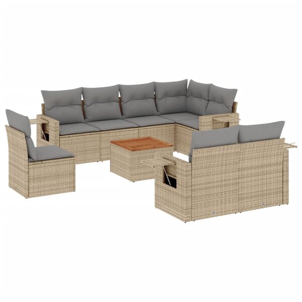 vidaXL Salon de jardin avec coussins 9Pièces mélange beige résine tressée