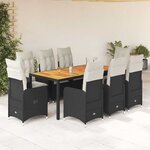 vidaXL Ensemble de bistro de jardin 9 Pièces coussins noir poly rotin