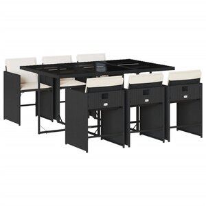 vidaXL Ensemble à manger de jardin coussins 7Pièces Noir Résine tressée