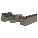 Ensemble de Canapé de Jardin vidaXL 10 Pièces avec Housses Gris Rattan Poly Acacia