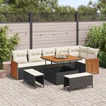 vidaXL Ensemble de canapé de jardin 9 Pièces Noir et Crème