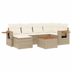 vidaXL Salon de jardin avec coussins 7 Pièces beige résine tressée