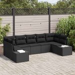 vidaXL Ensemble de canapé de jardin avec coussin 7 Pièces Noir Poly rotin