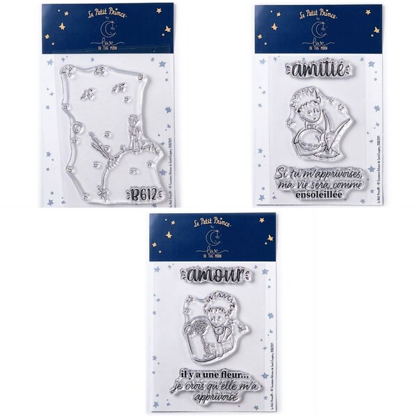 7 Tampons transparents Le Petit Prince et Astéroïd + Renard + Fleur