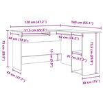 Bureau vidaXL Noir en Chêne 120x140x75 cm en Bois d'ingénierie