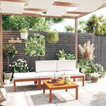 vidaXL Salon de jardin 4 Pièces avec coussins Crème Bois d'acacia solide