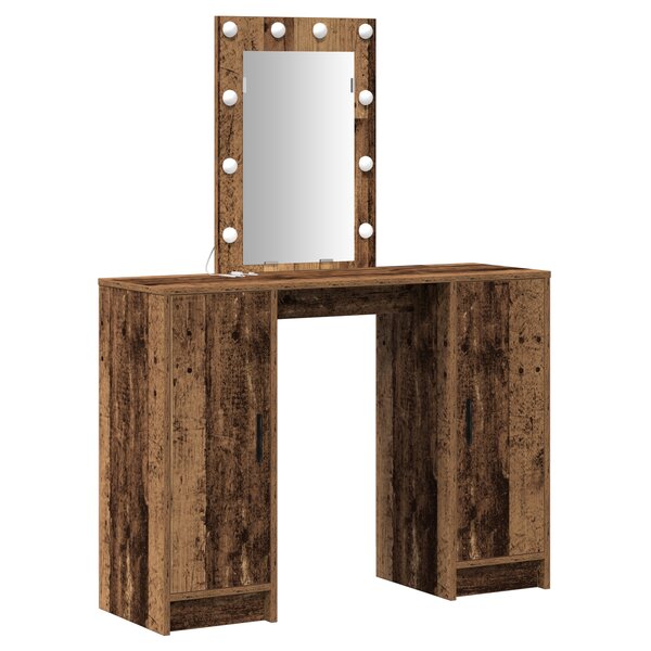 vidaXL Table de maquillage avec lumières LED Bois vieilli 102x33x135 cm