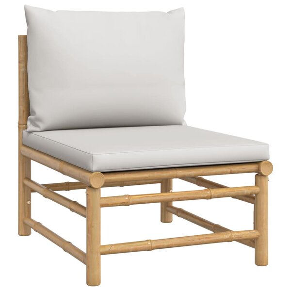 vidaXL Canapé central de jardin avec coussins gris clair bambou
