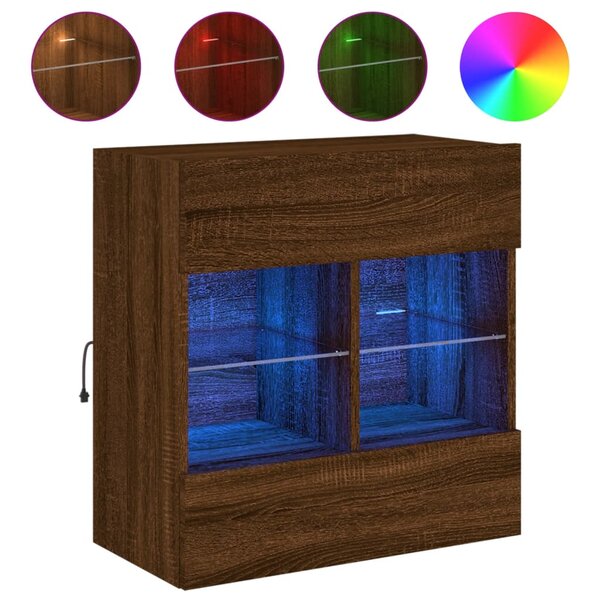 vidaXL Meuble TV mural avec lumières LED chêne marron 58 5x30x60 5 cm