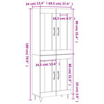 vidaXL Buffet haut Blanc 69 5x34x180 cm Bois d'ingénierie