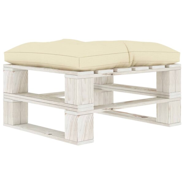 vidaXL Repose-pied palette de jardin avec coussin crème Bois