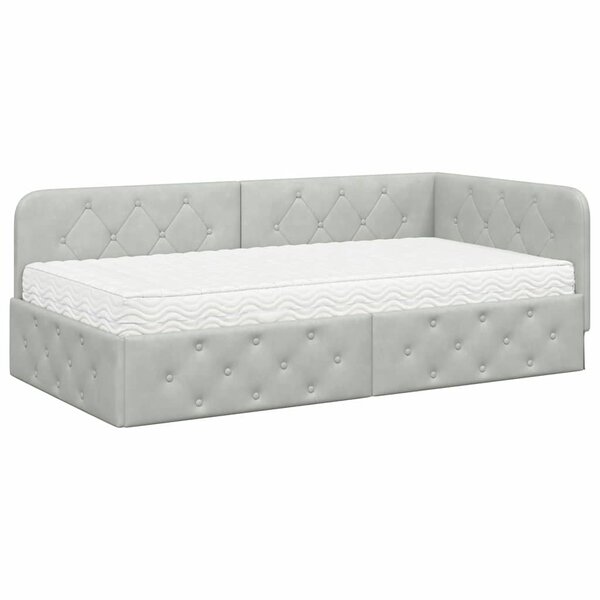 vidaXL Cadre de lit d'angle Gris clair 90 x 200 cm Velours