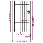 vidaXL Portillon simple porte avec dessus à pointe Acier 1x1 75 m Noir