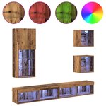 vidaXL Unités murales TV avec LED 5 Pièces Bois Ancien Bois d'ingénierie