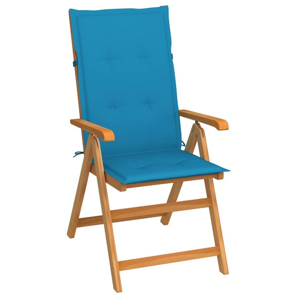 vidaXL Chaise de jardin avec coussins bleu Bois de teck massif