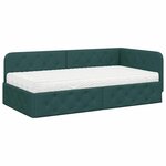 vidaXL Cadre de lit d'angle avec matelas Vert foncé 90 x 200 cm tissu