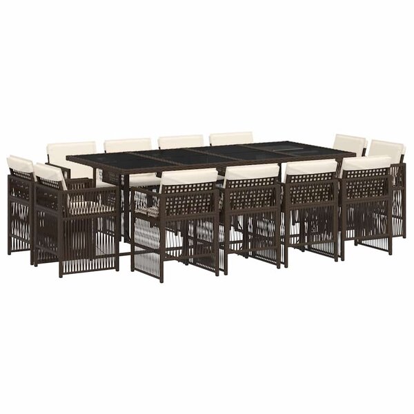 vidaXL Ensemble à manger de jardin avec coussins 13 Pièces marron rotin