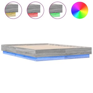 vidaXL Cadre de lit avec LED sans matelas sonoma gris 120x190 cm