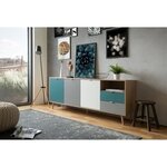 Buffet bas - chêne sonoma et blanc - Style scandinave - 3 portes - CUBA - 180 cm