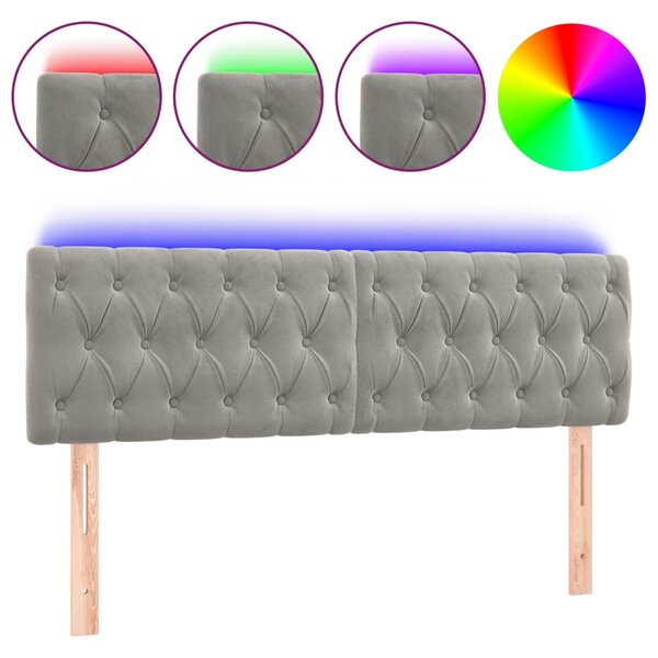 vidaXL Tête de lit à LED Gris clair 144x7x78/88 cm Velours