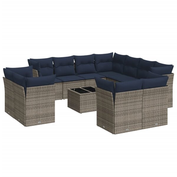 vidaXL Salon de jardin avec coussins 12 Pièces gris résine tressée