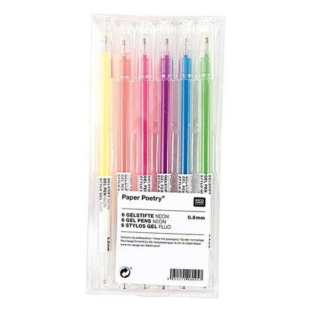 6 stylos gel fluo - 0 8 mm