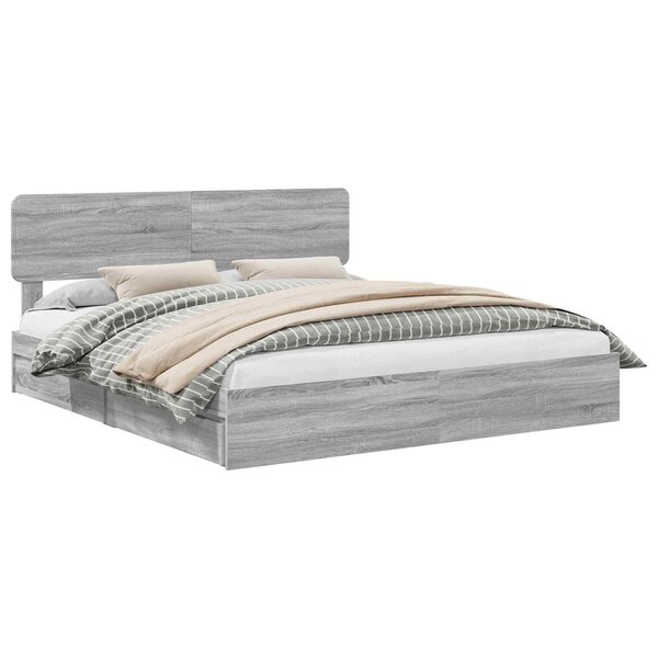 vidaXL Lit de Rangement Gris Sonoma 200 x 200 cm Bois d'ingénierie