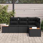 vidaXL Ensemble de canapé de jardin avec coussin 5 Pièces Noir Poly rotin