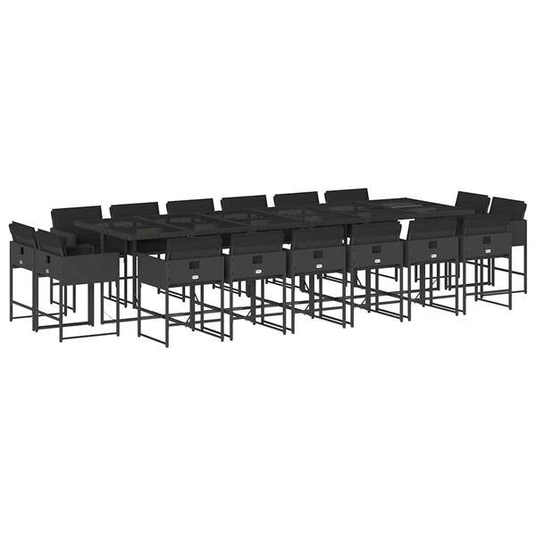 vidaXL Ensemble à manger de jardin 17 Pièces coussins noir résine tressée