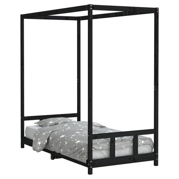 vidaXL Cadre de lit pour enfants noir 90x190 cm bois de pin massif