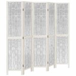 vidaXL Cloison de séparation 5 panneaux blanc bois de paulownia massif