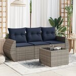 vidaXL Salon de jardin 4 Pièces avec coussins gris résine tressée