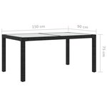 vidaXL Table de jardin 150x90x75cm Verre trempé et résine tressée Noir