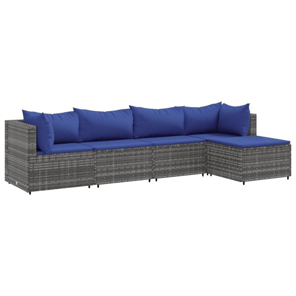 vidaXL Salon de jardin 5 Pièces avec coussins Gris Résine tressée