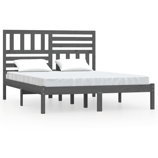 vidaXL Cadre de lit Gris 135x190 cm Bois de pin massif Double