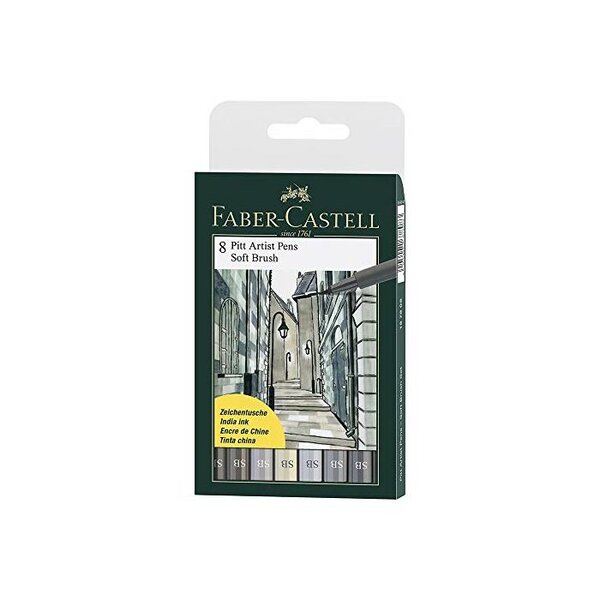 Etui de 8 Feutres Pitt Artist Pen Soft Brush Nuance de Gris FABER-CASTELL