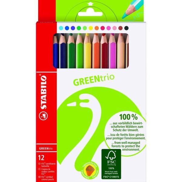 Etui carton x 12 crayons de couleur STABILO GREENtrio