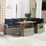 vidaXL Salon de jardin 6 Pièces avec coussins gris résine tressée