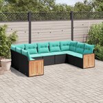 vidaXL Salon de jardin 9 Pièces avec coussins noir résine tressée