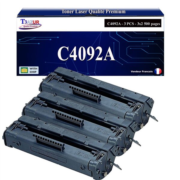 T3AZUR -3x Toners compatibles avec HP C4092A (92A) pour HP LaserJet 1100  1100 XI  1100A  3200  3200M
