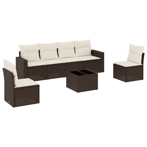 vidaXL Salon de jardin avec coussins 7 Pièces marron résine tressée