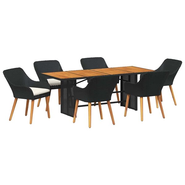 vidaXL Ensemble de salle à manger pour jardin 7 pc Noir polyrotin