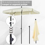 Parasol rectangulaire inclinable alu acier polyester haute densité diamètre 2 m beige clair