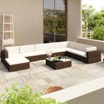 vidaXL Salon de jardin 8 Pièces avec coussins Résine tressée Marron