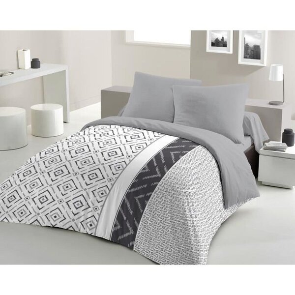Parure microfibre Ethno - housse de couette 220 x 240 + 2 taies d'oreiller 63 x 63 - Gris